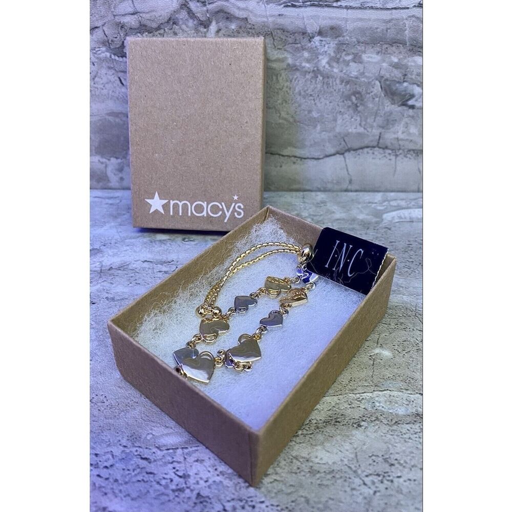 INC International Concepts Two‑Tone Heart Slider Bracelet Adjustable Gold Silver - Picture 3 of 6